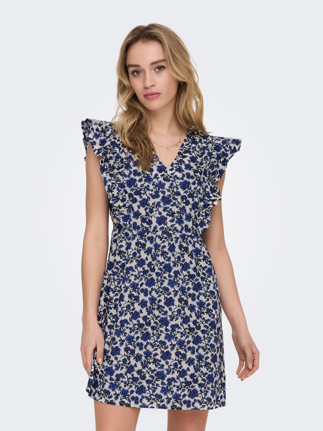 Mini V-Neck Dress With Frills