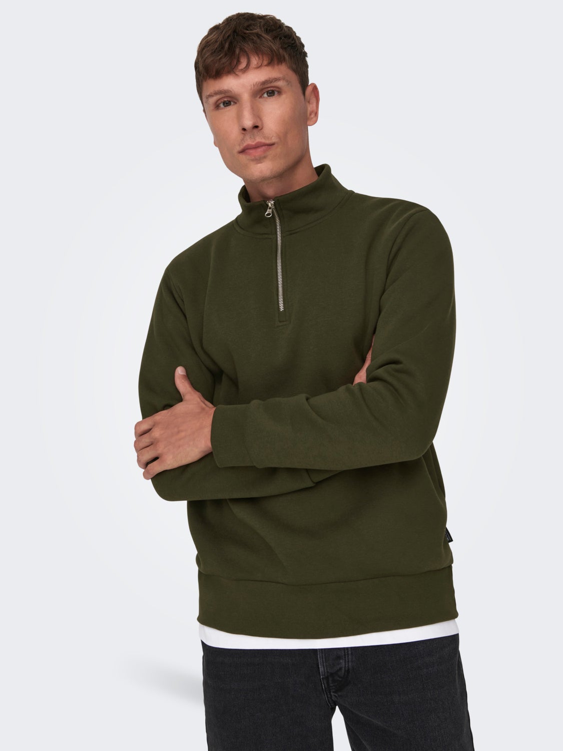 high-neck sweatshirt