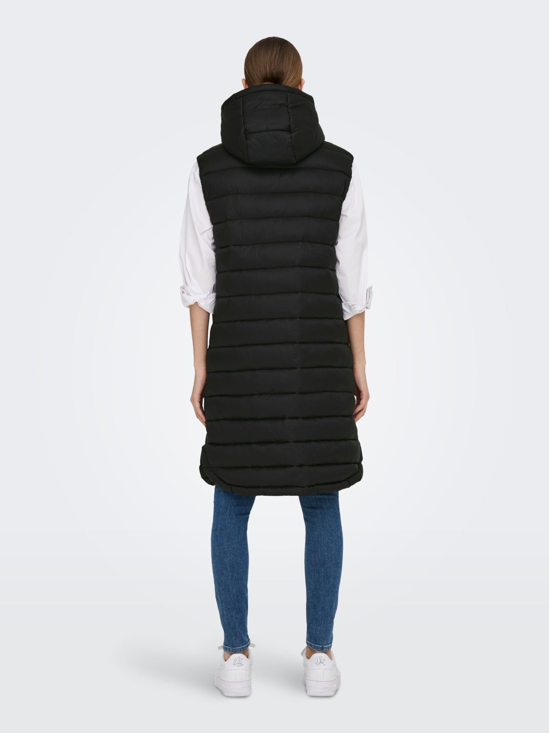Long gilet with hood