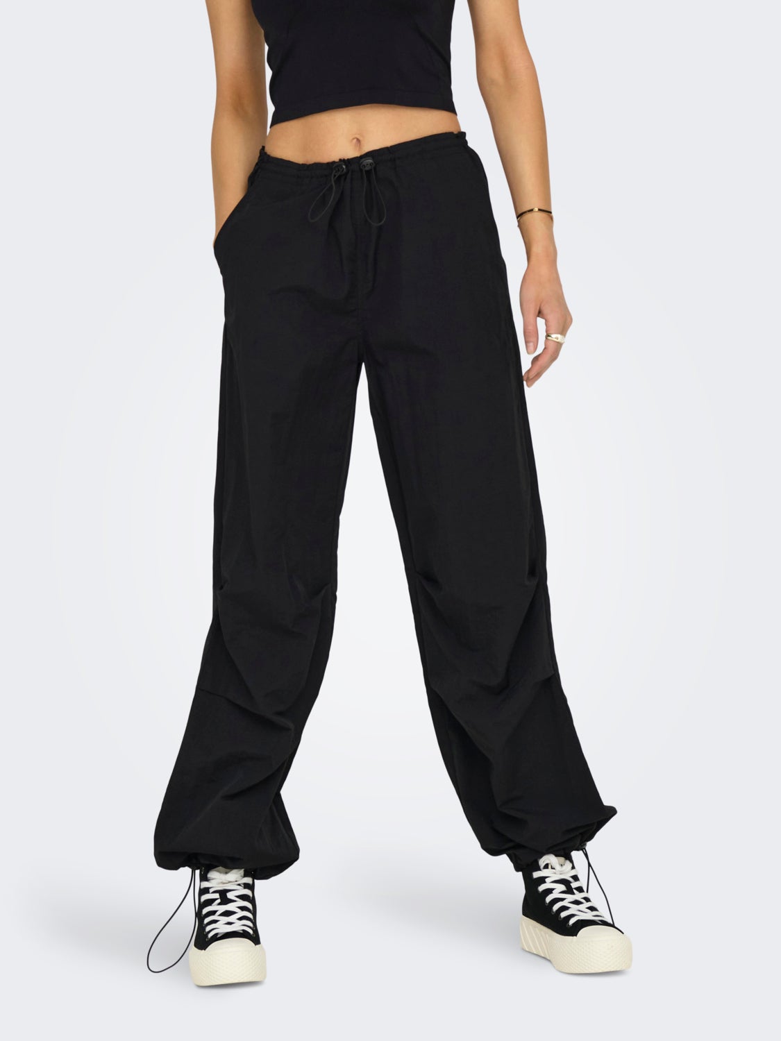 Straight fit pants with elastic waist