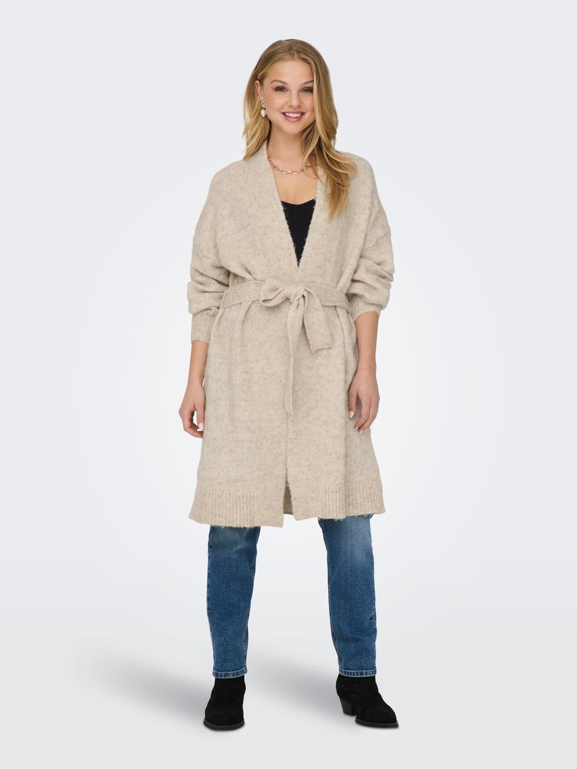 Knit cardigan with belt