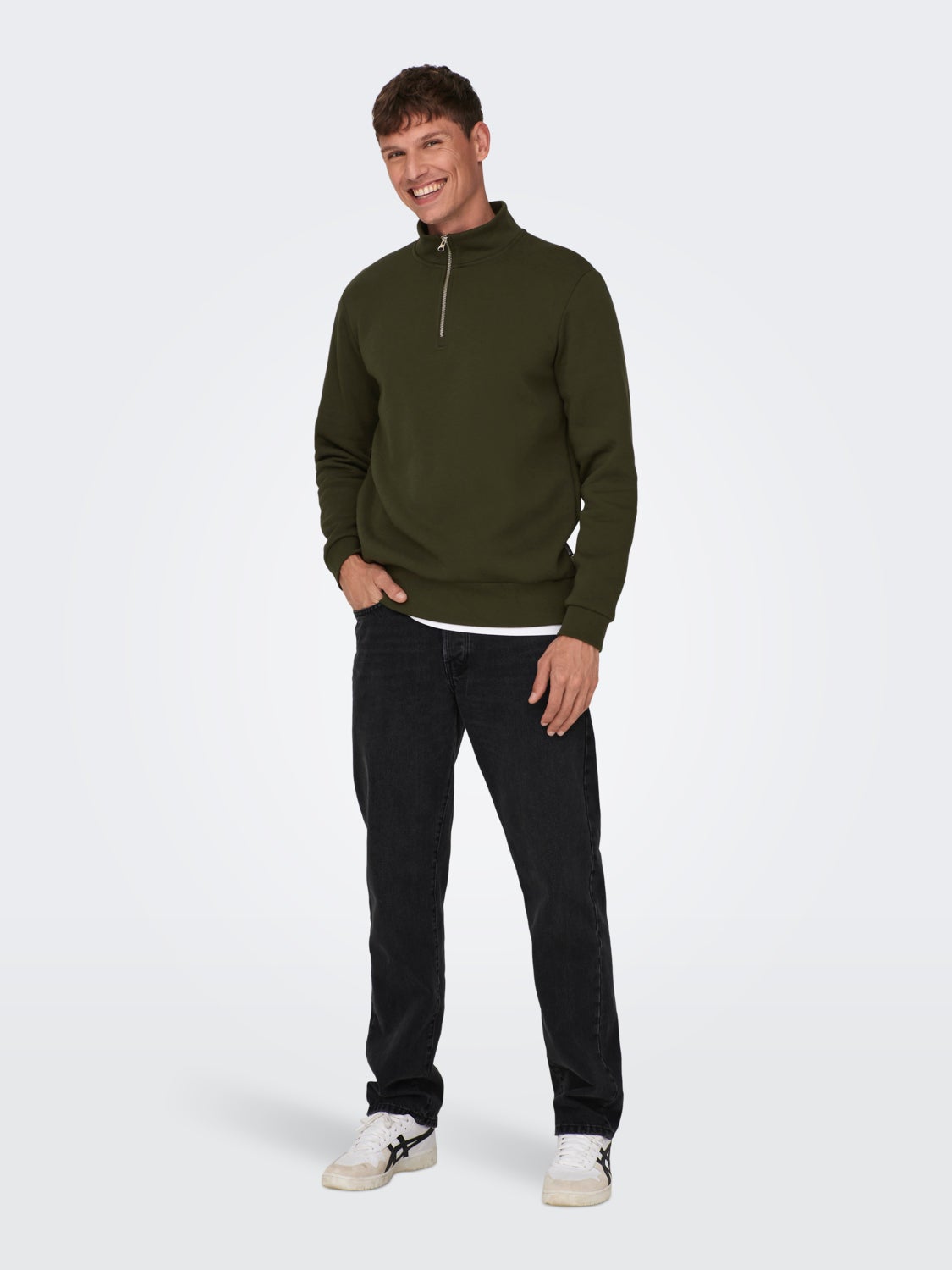 high-neck sweatshirt