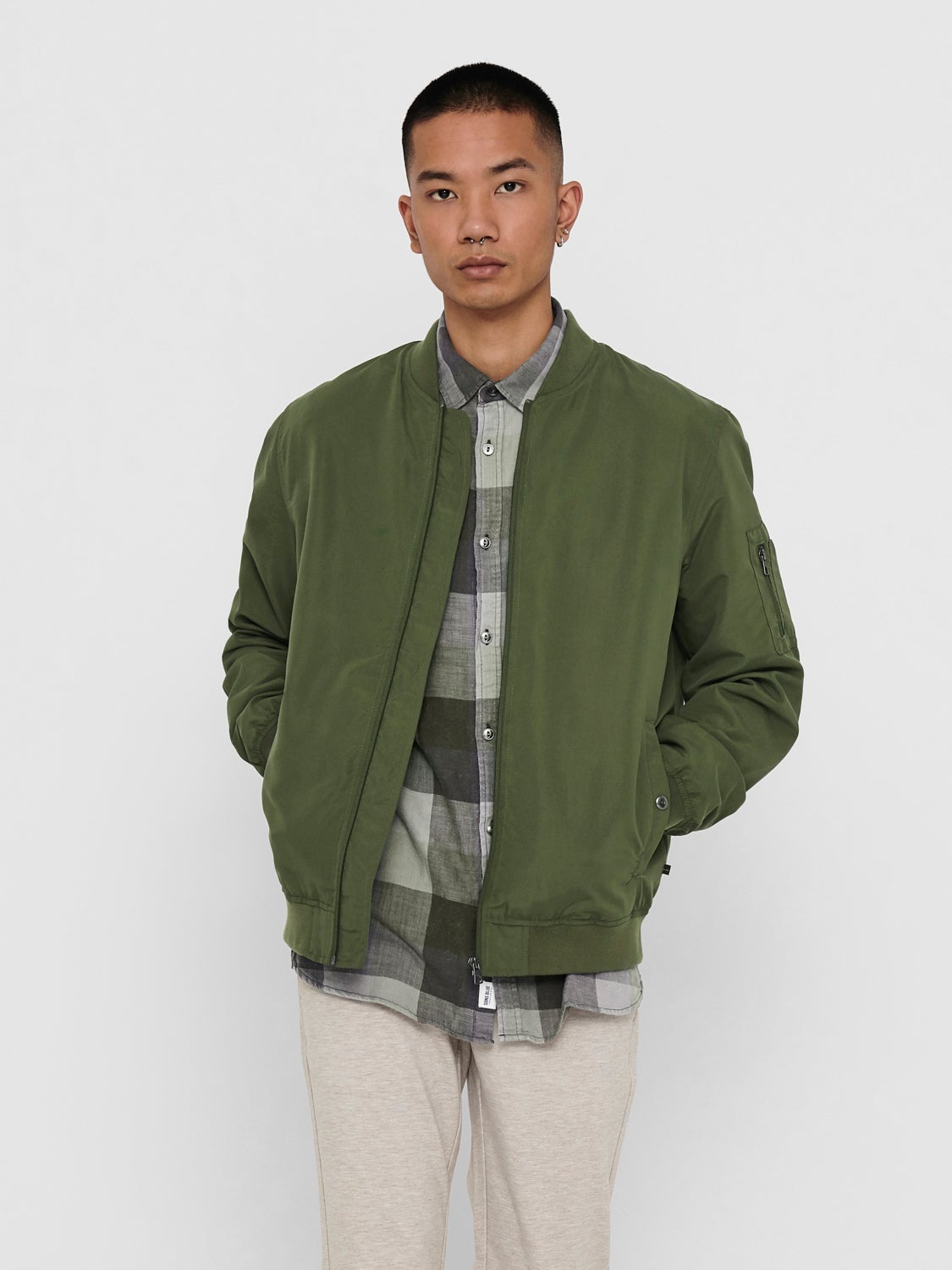 Solid color bomber jacket