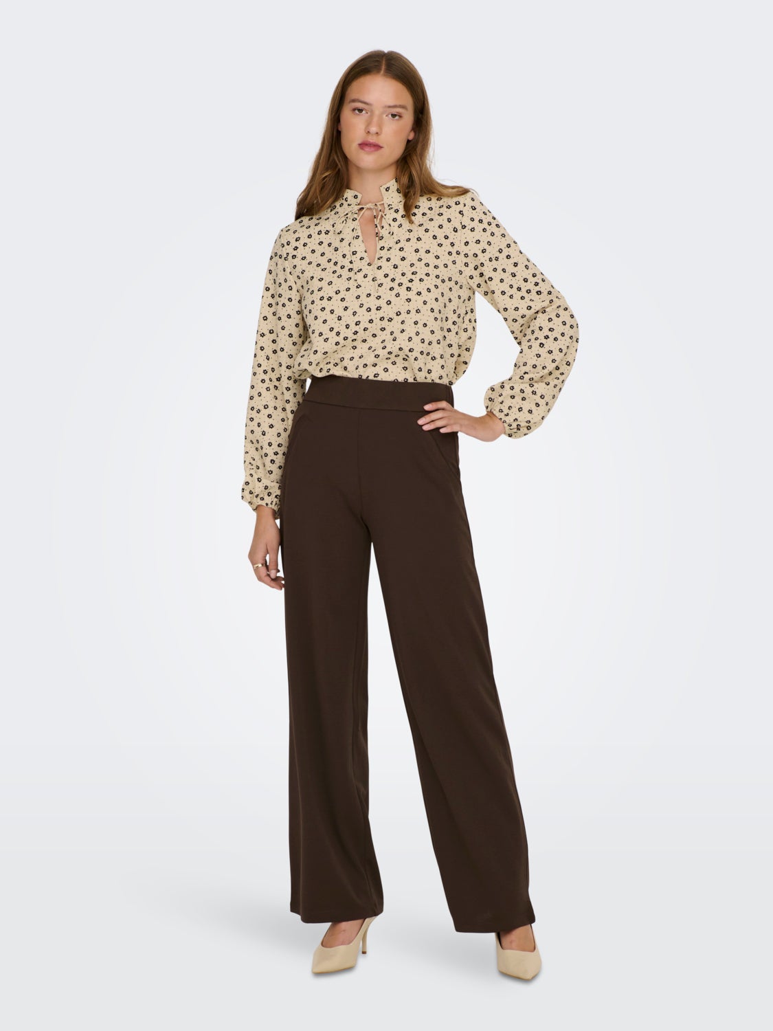 Frill neck Long Sleeved Top