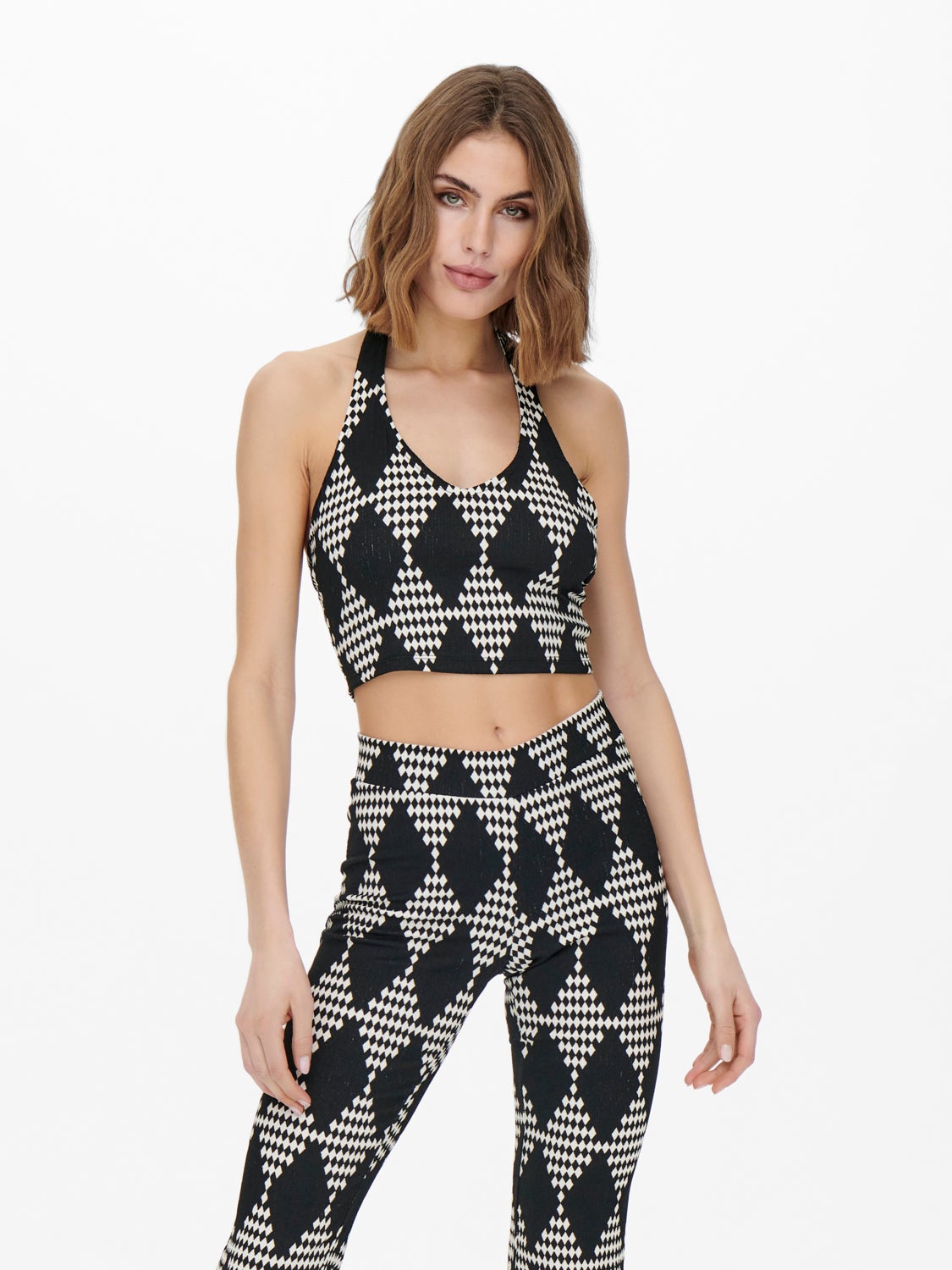 Harlequin patterned halterneck Top