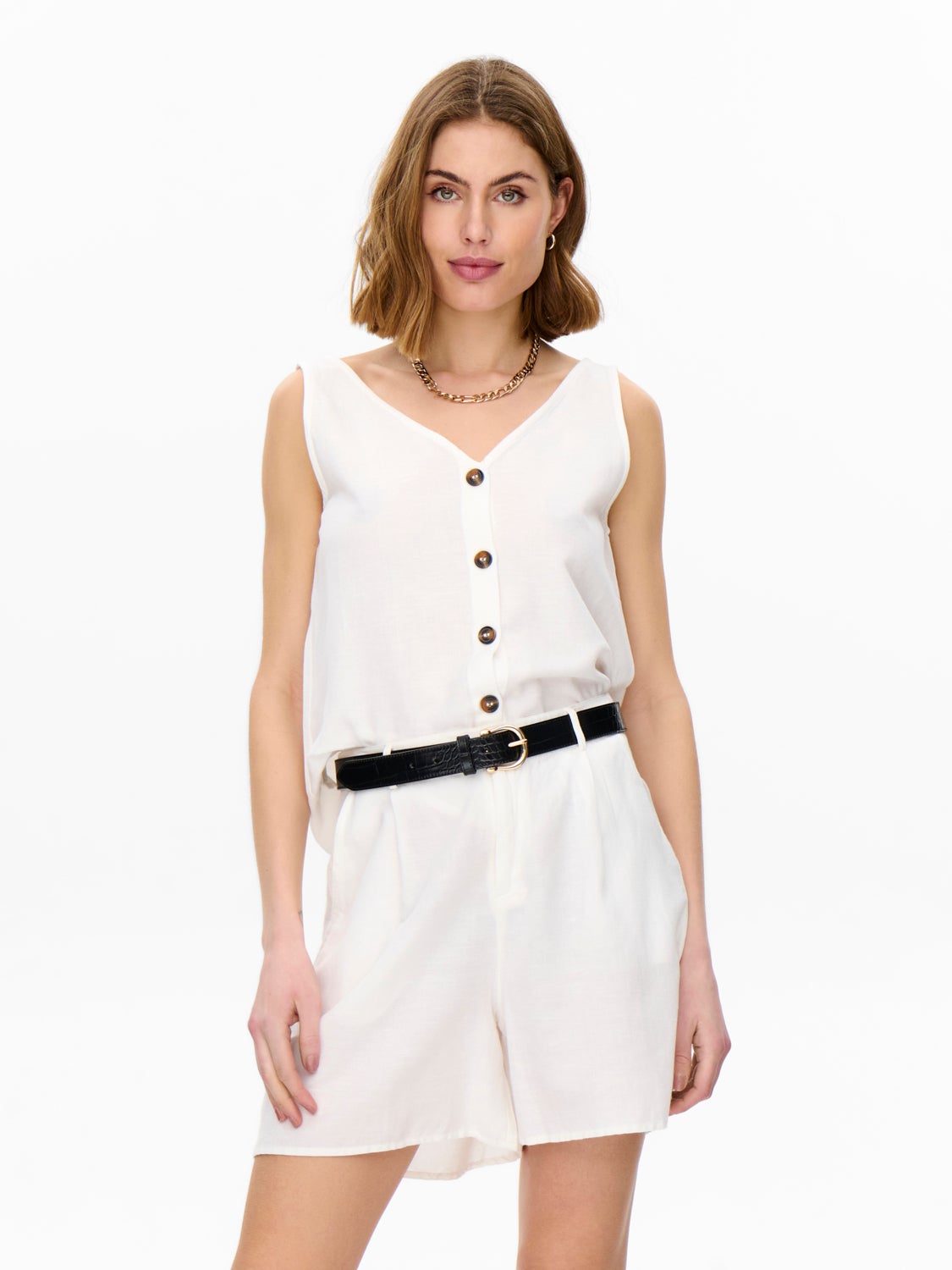 Short sleeved linen button Top