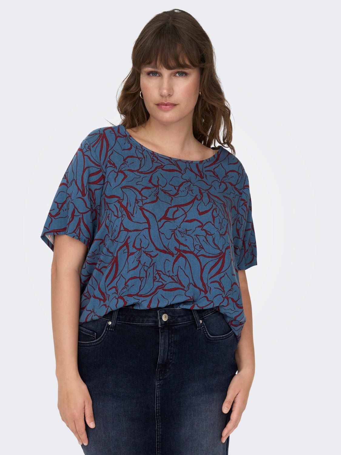 Curvy printed top with short sleeves
