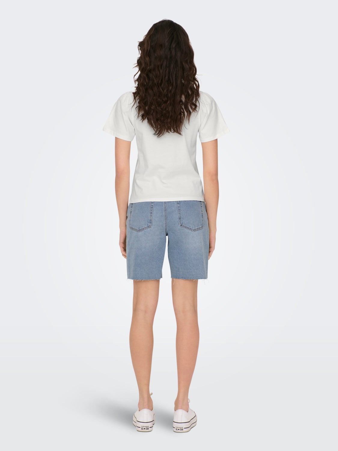 O-neck top with anglaise chest pocket