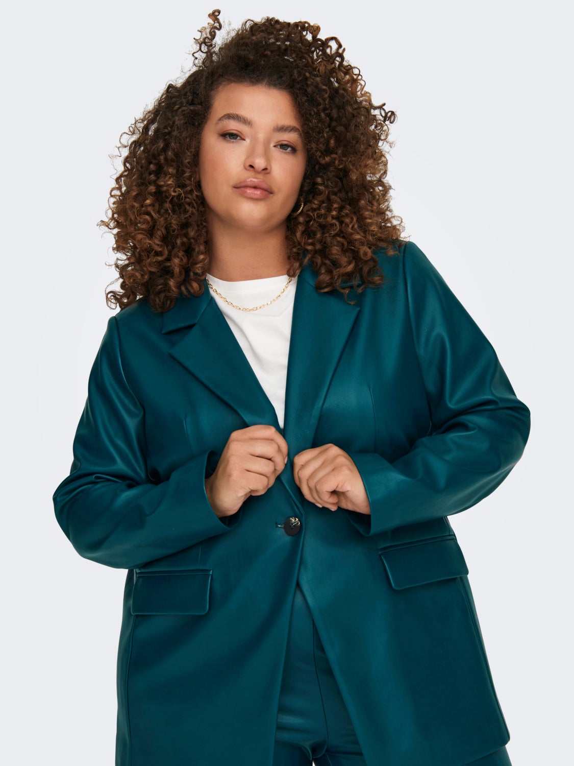 Curvy faux leather blazer
