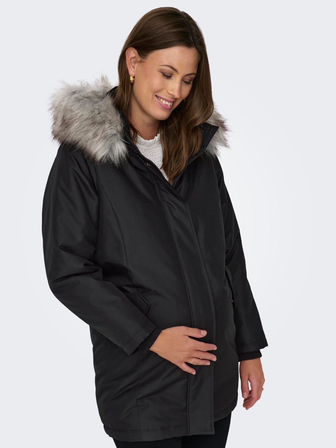 Hood with detachable faux fur edge Maternity Parka