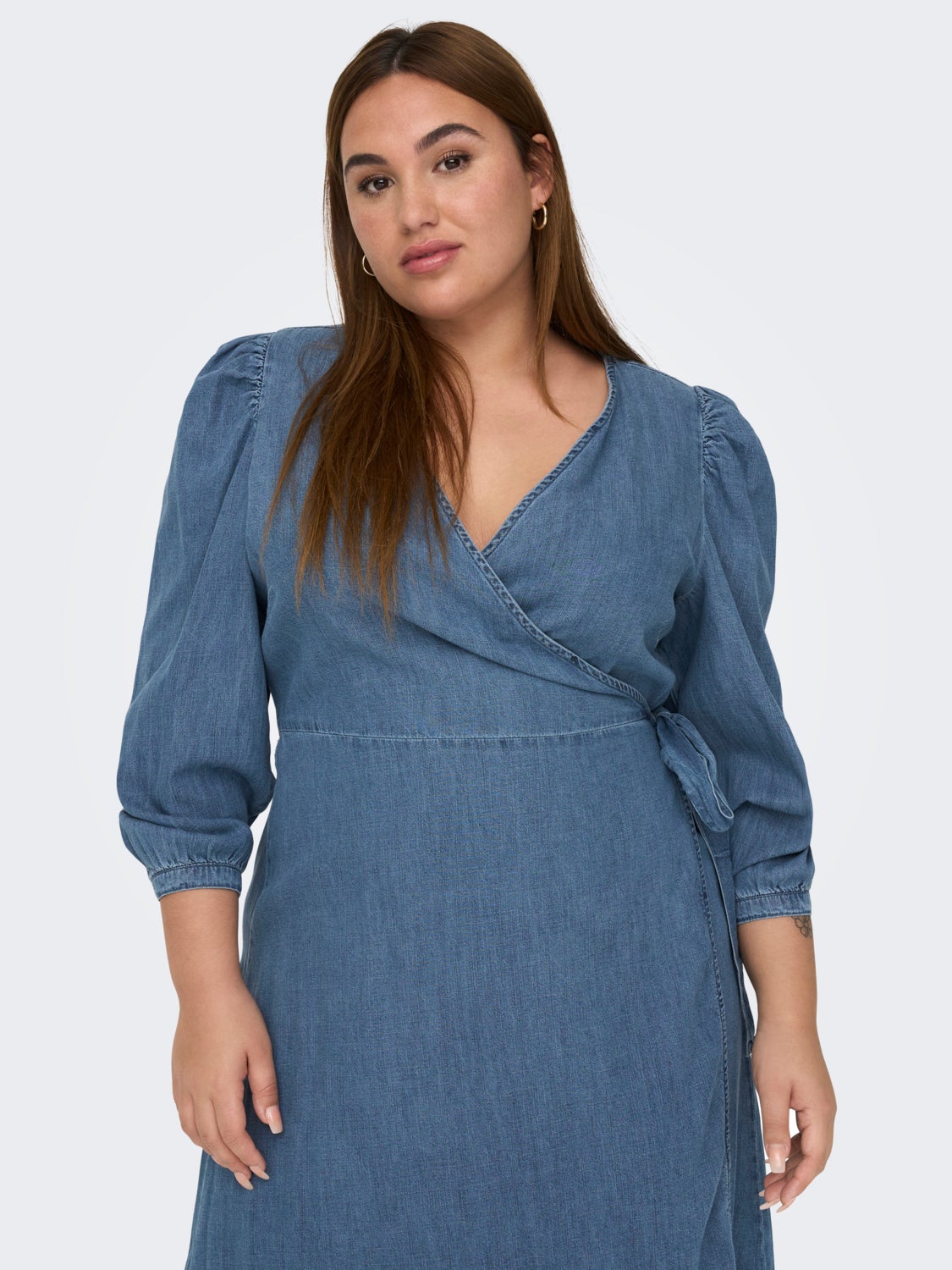 Curvy denim wrap midi dress
