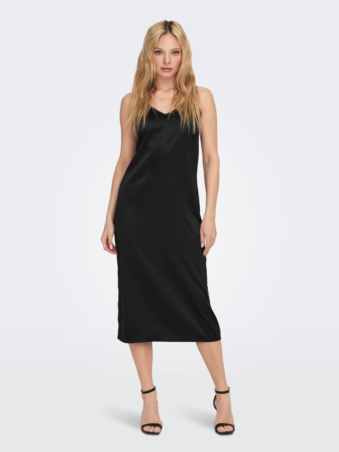 V-Neck Midi Satin Dress