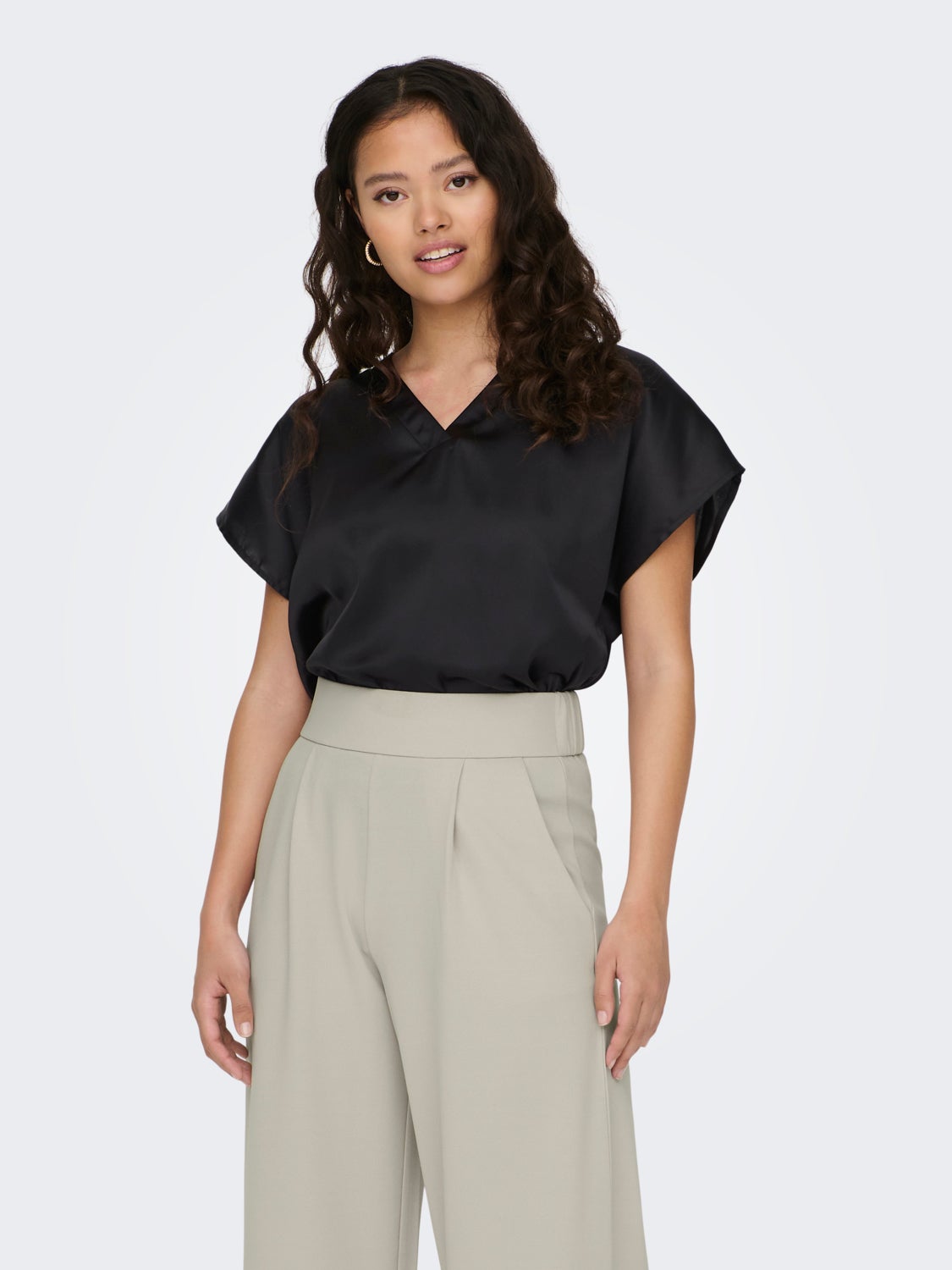 V-neck sateen top