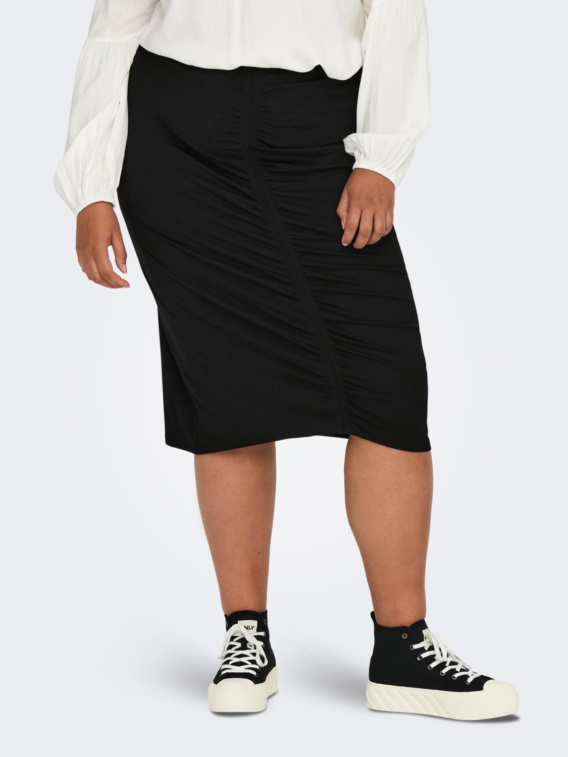 Curvy ruching midi skirt