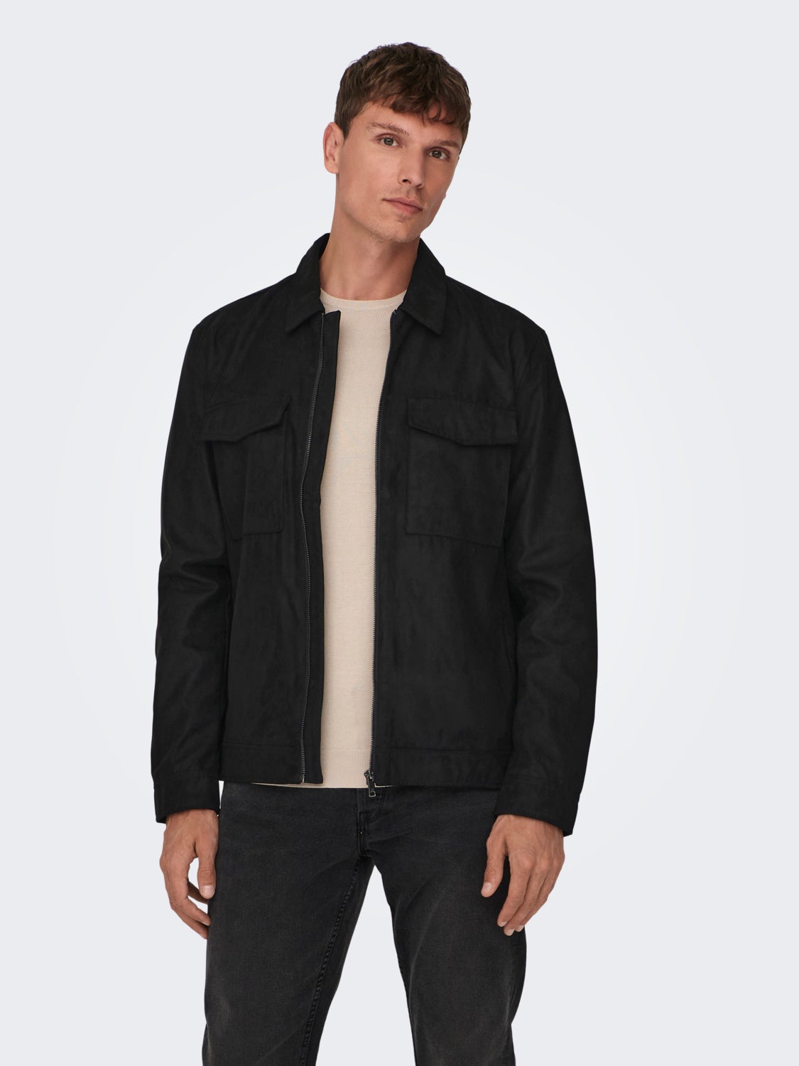 Biker jacket with chest pockets