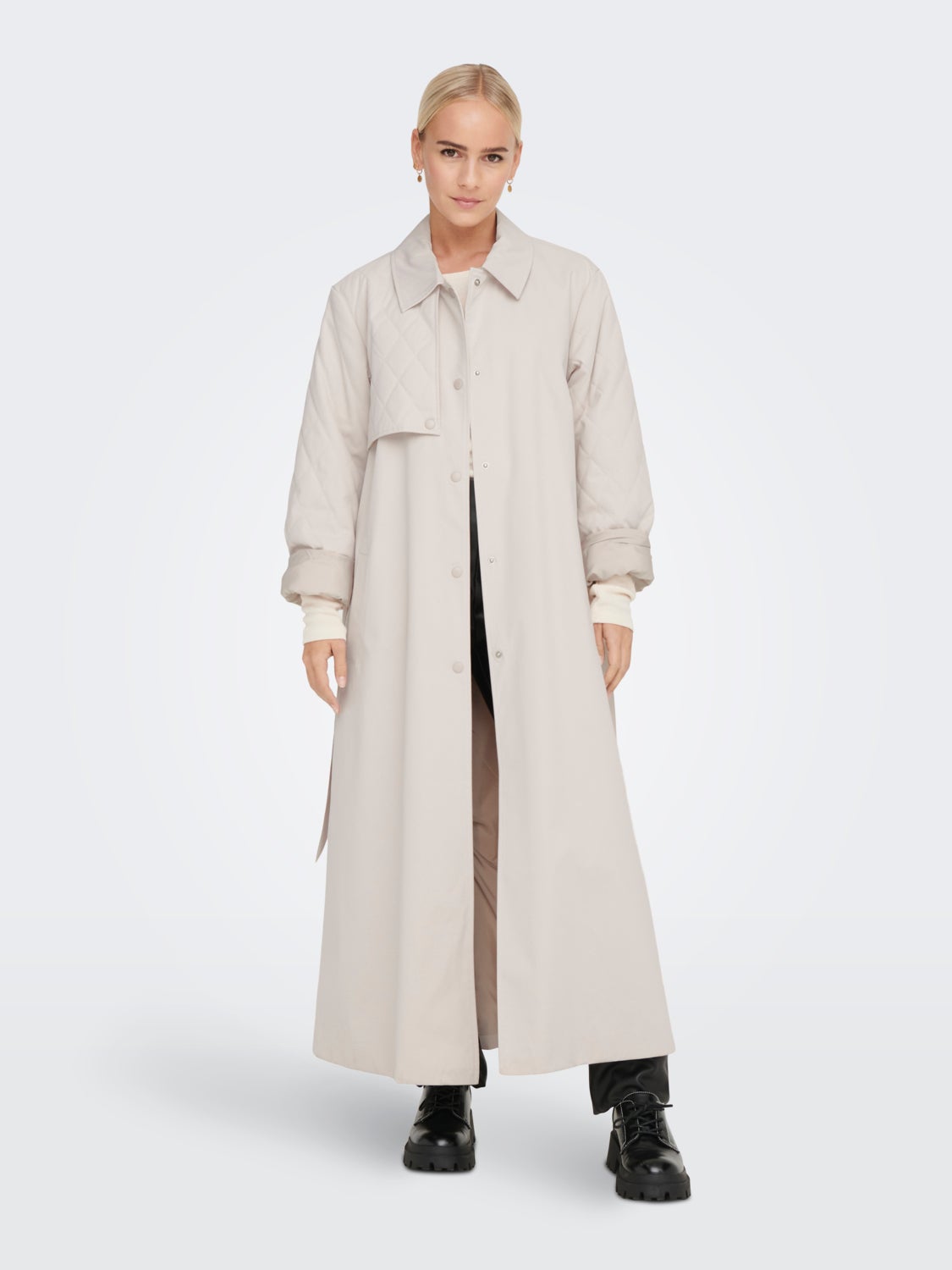 Long Mix Quilted Trenchcoat