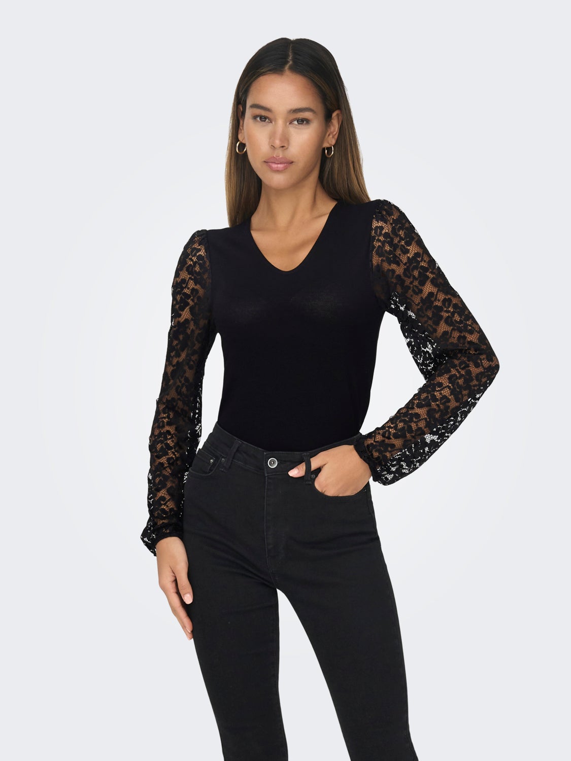 V-neck top with lace detail