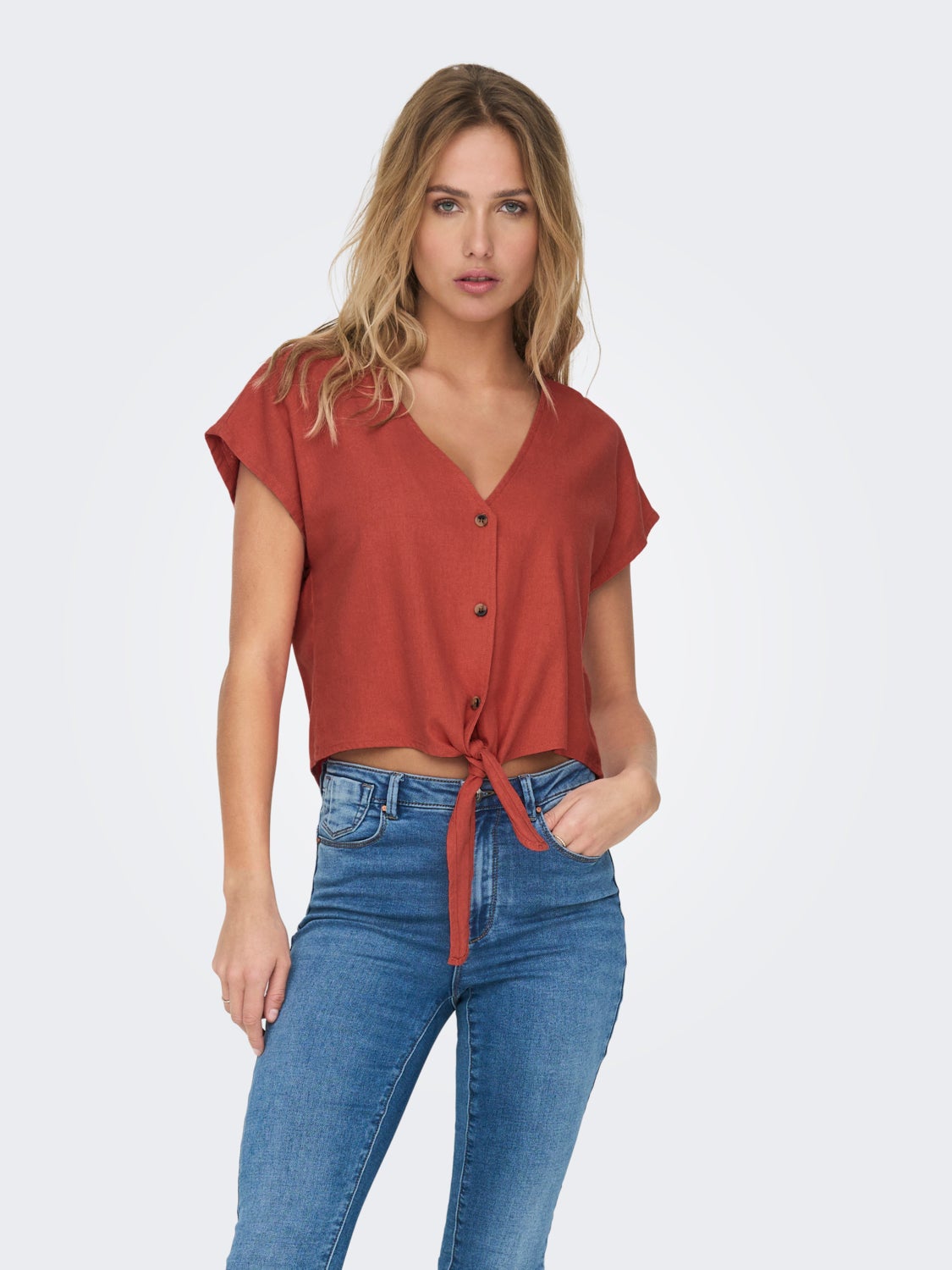 Short Sleeved Shirt With Knot Detail