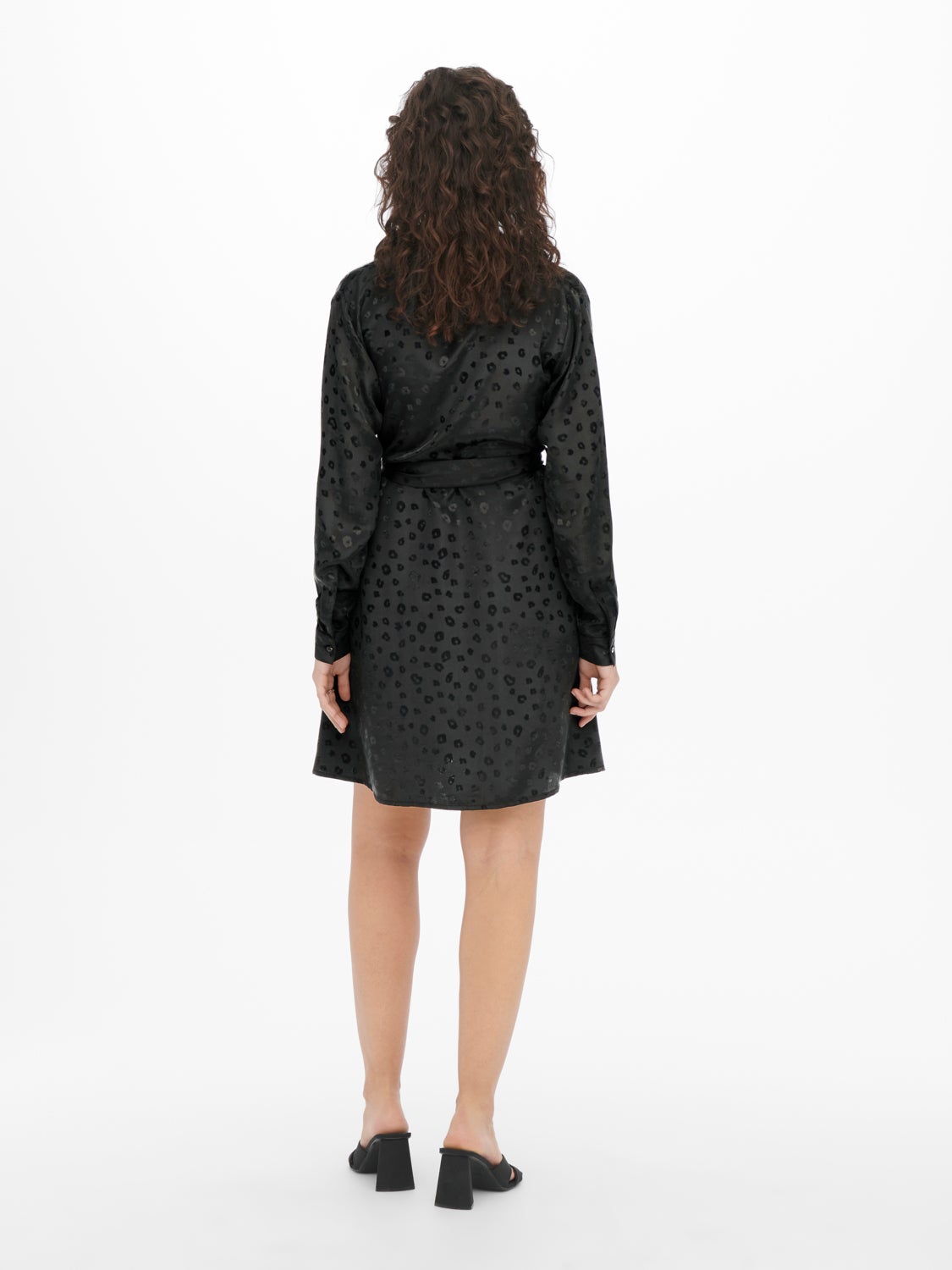 Leo patterned tie belt Long Sleeved dress