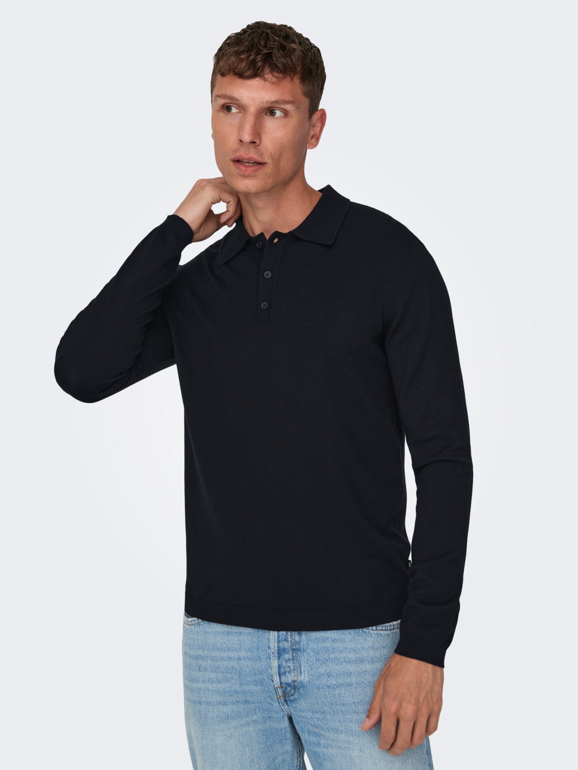 Knit polo with long sleeves