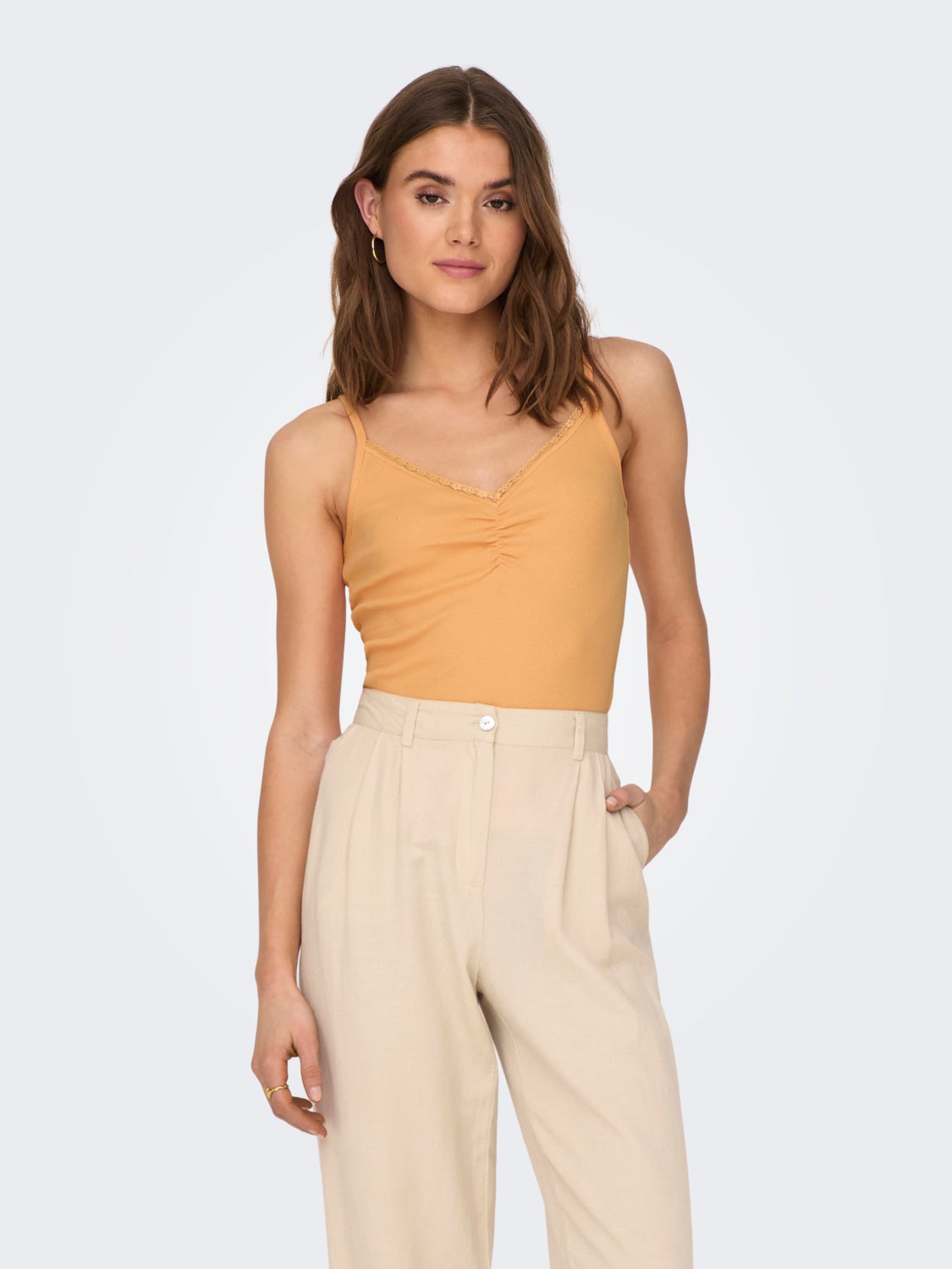 Singlet Top With Lace Edge