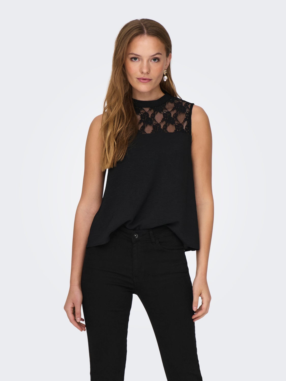 high neck top with lace