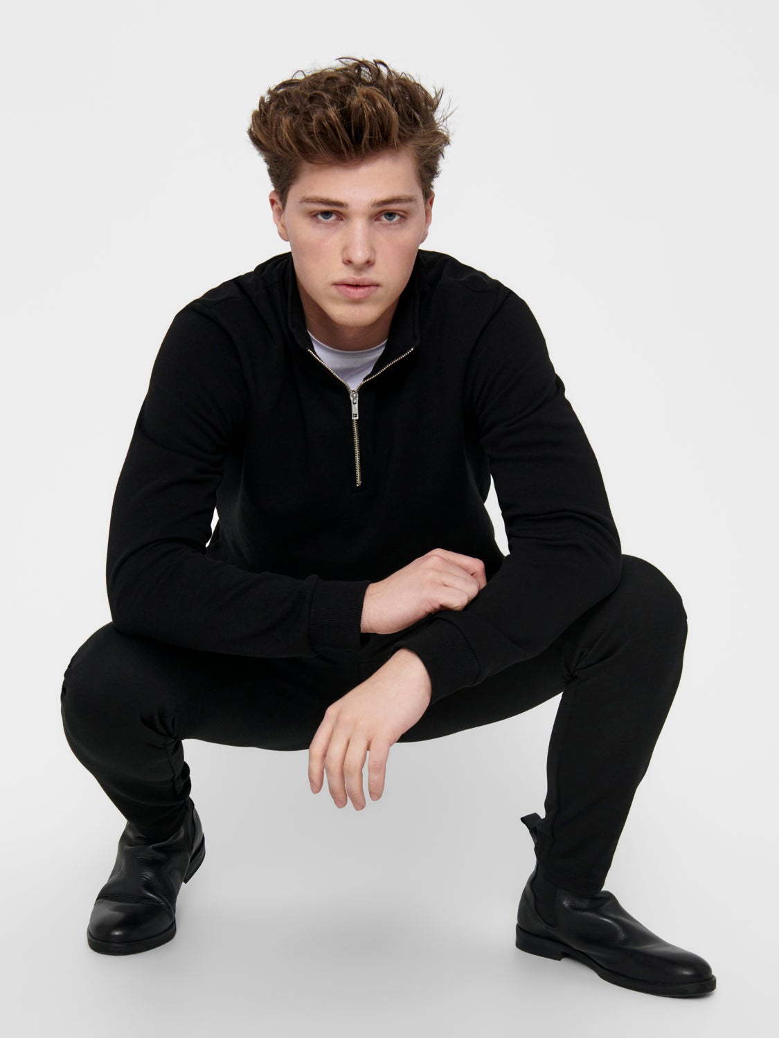 high-neck sweatshirt