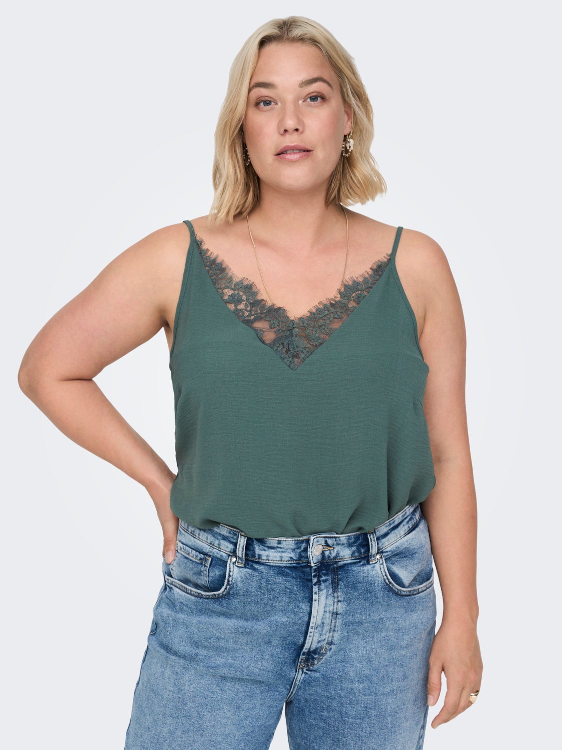 Curvy lace detailed strap top