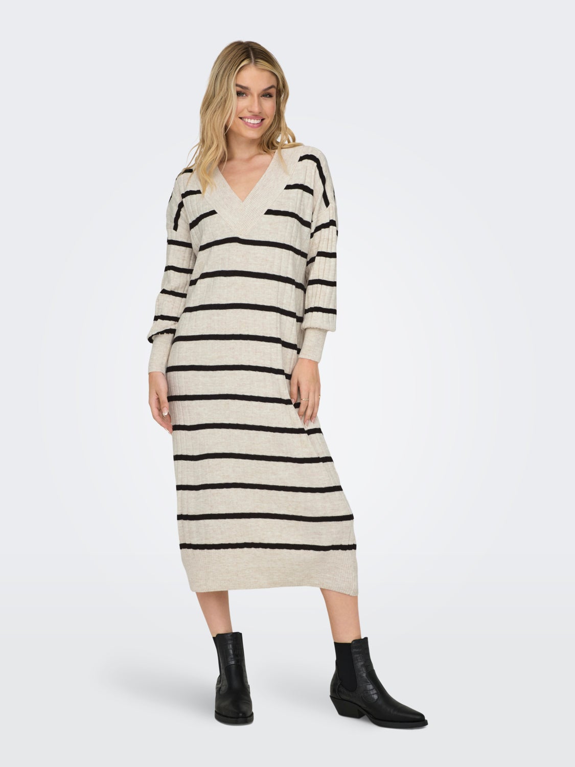 Midi V-Neck Knitted Dress