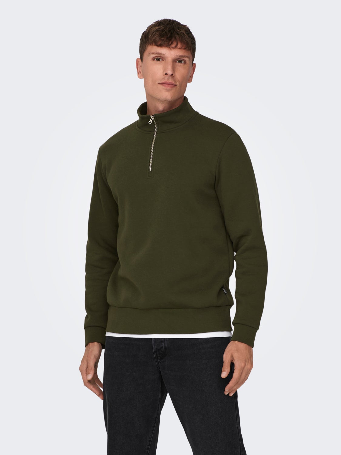 high-neck sweatshirt