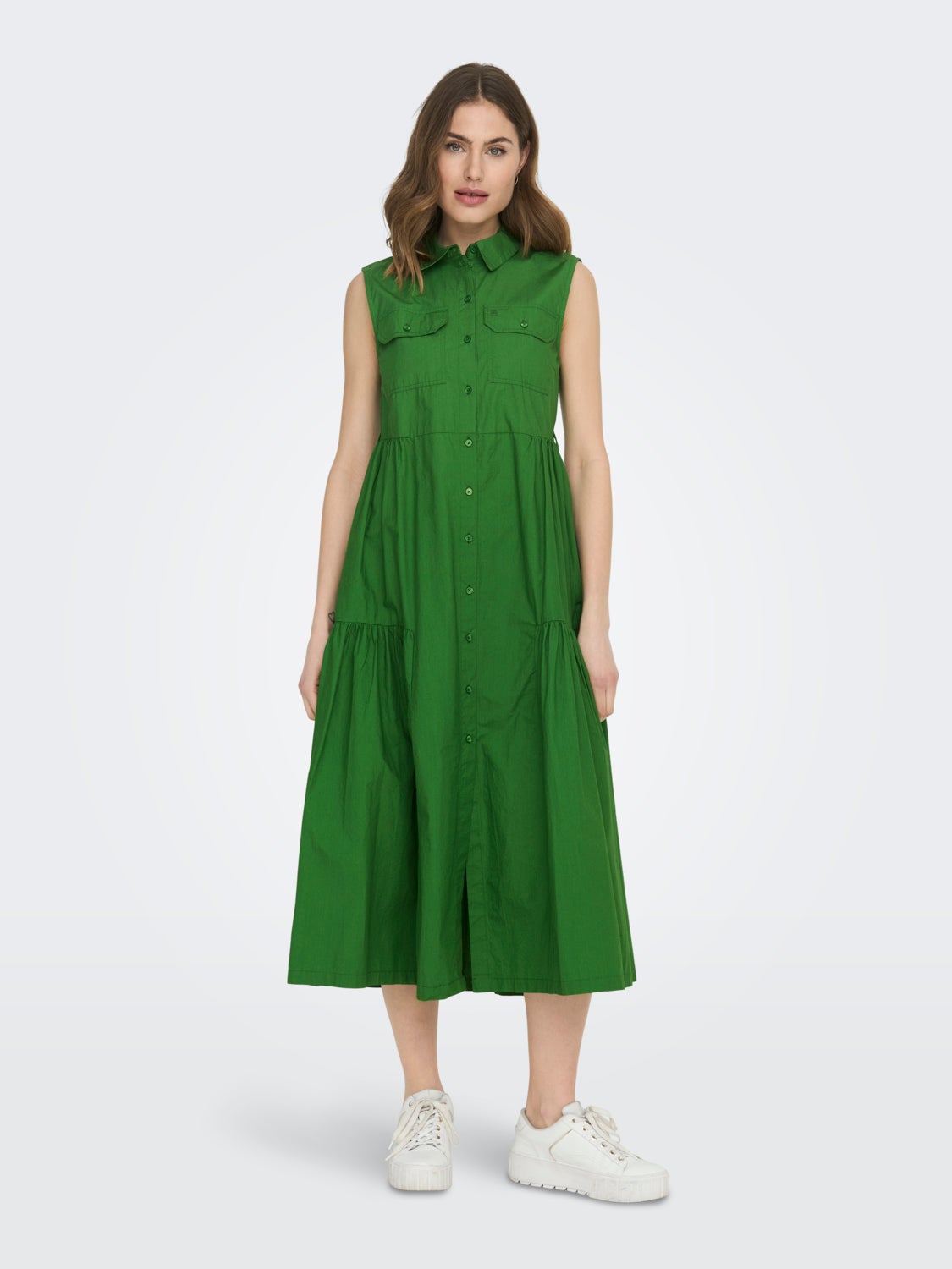 Midi shirt dress without sleeves