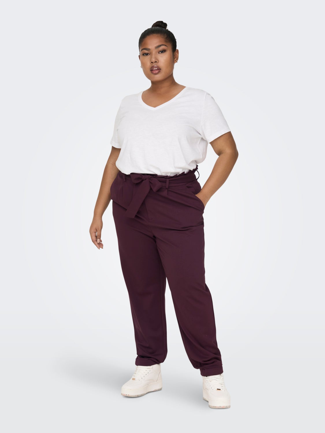 Curvy tie belt viscose pants