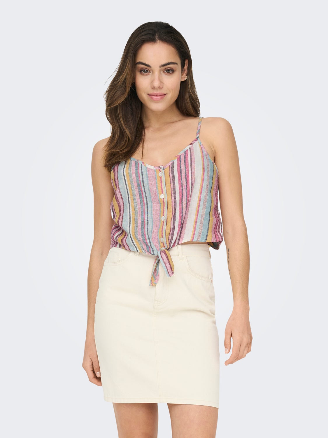 Cropped Knot detailed linen blend Top