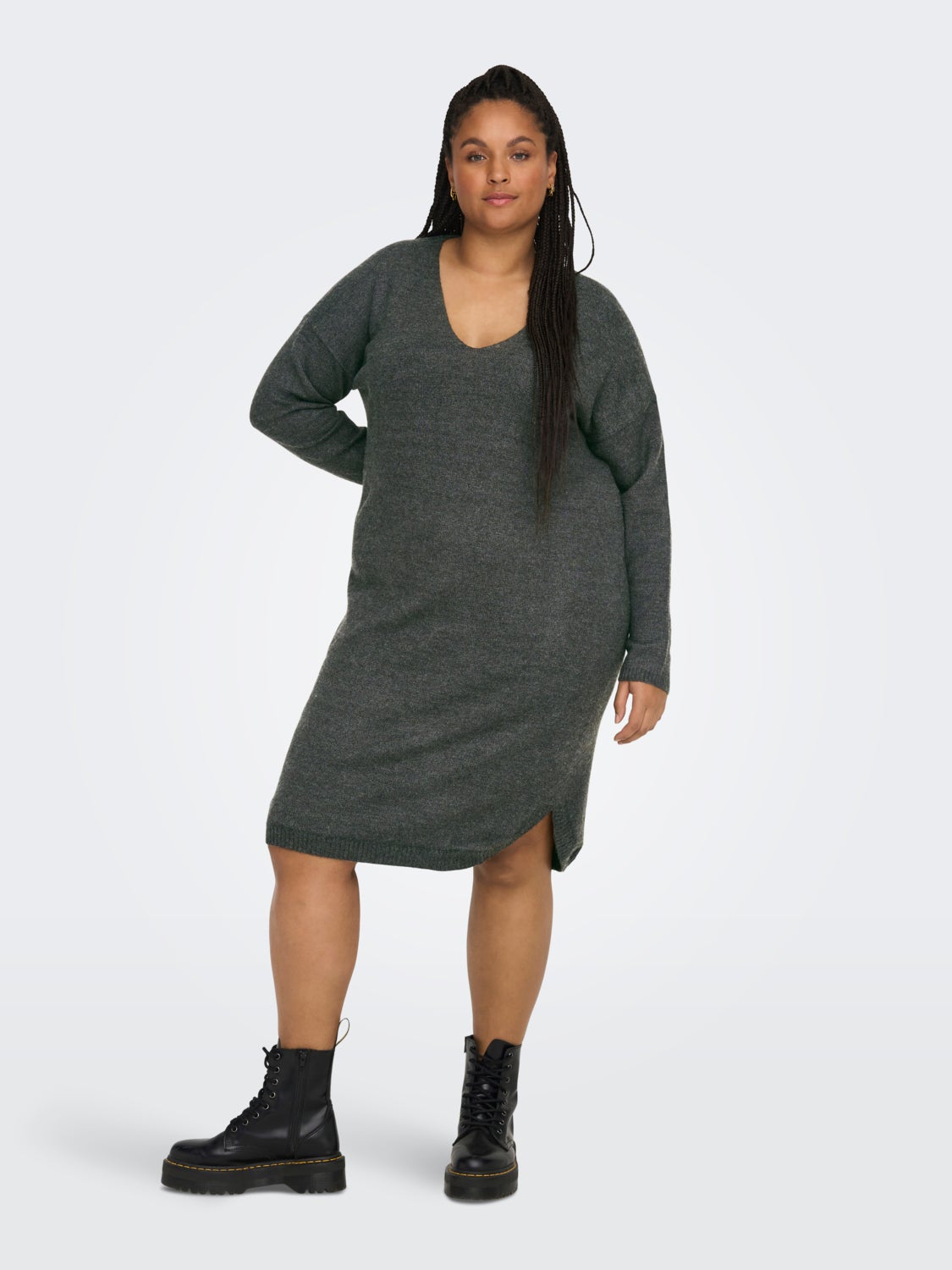 Curvy V-Neck Knitted Dress