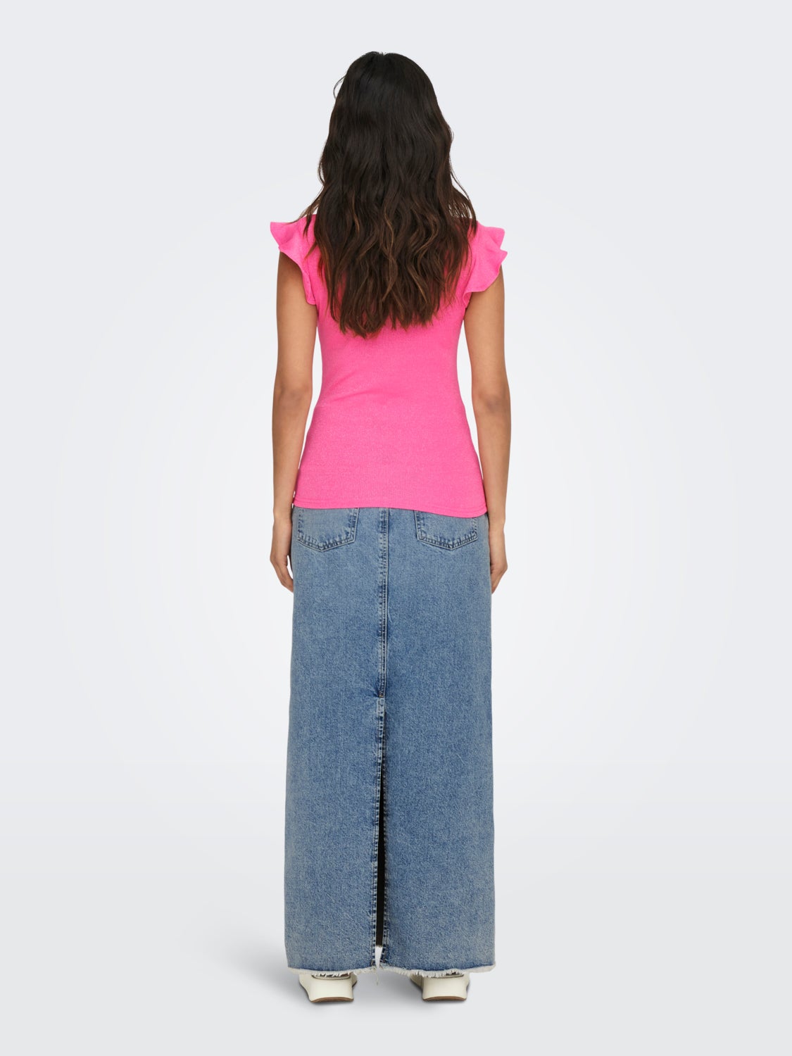 V-neck glitter top with frill sleeves