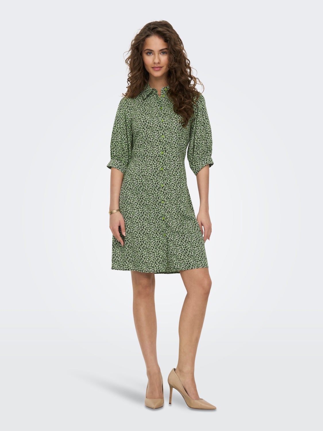 Printed puff sleeve shirt dress