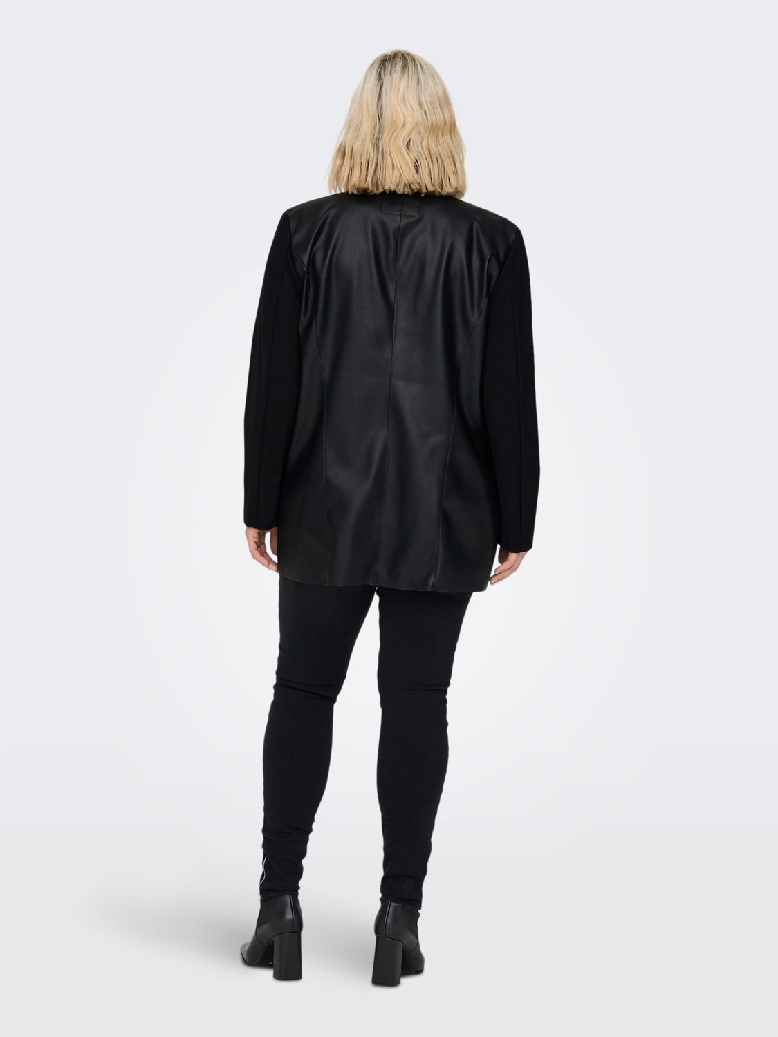 Curvy faux leather coatigan