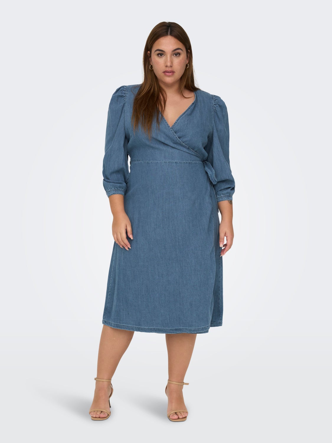 Curvy denim wrap midi dress