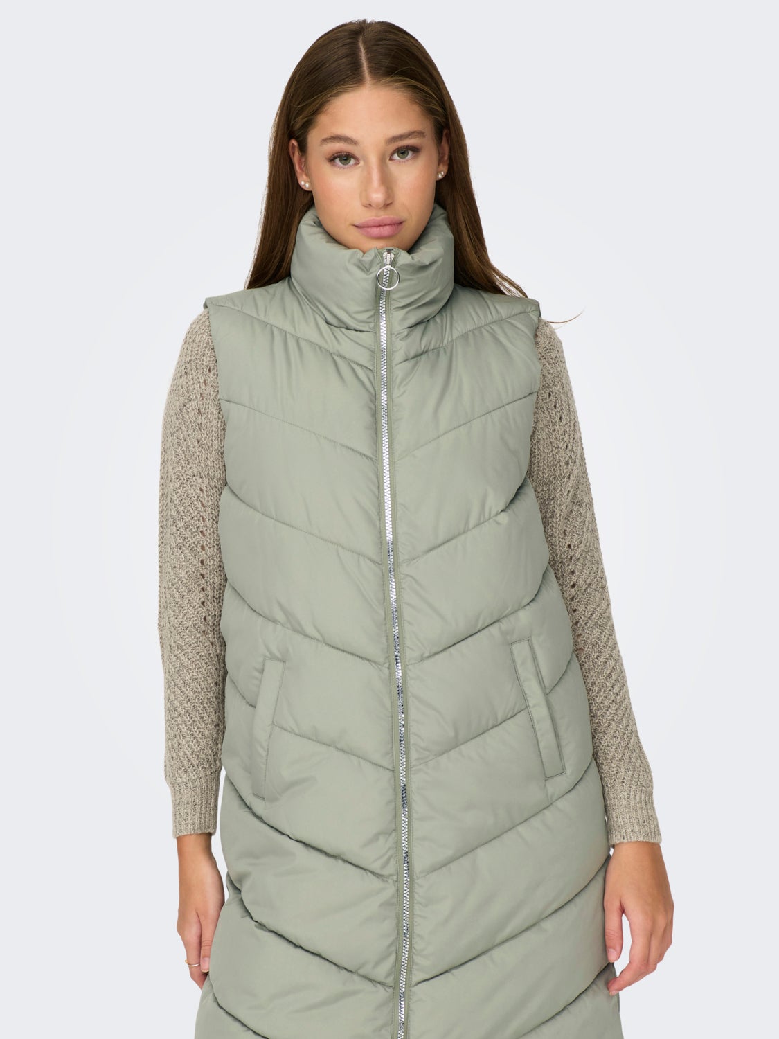 Long vest with high neck