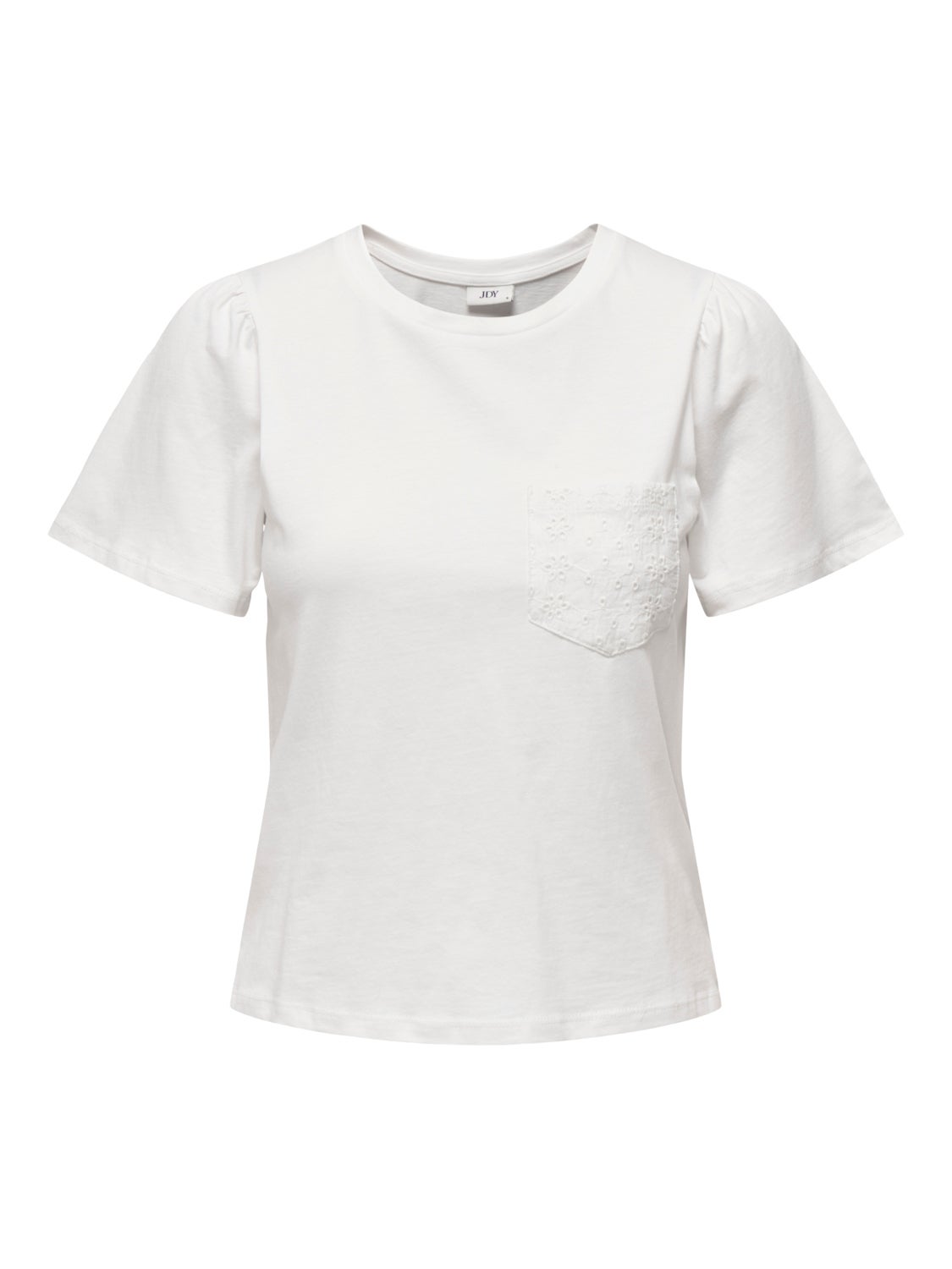 O-neck top with anglaise chest pocket