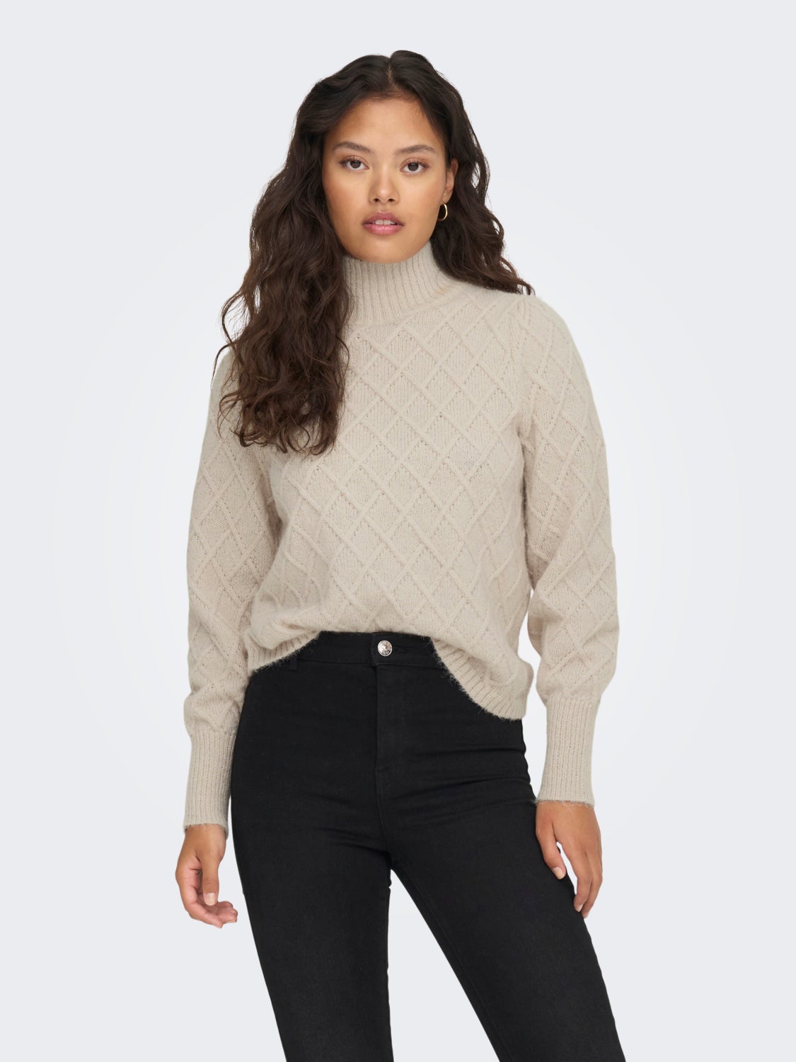 Knit pullover with high neck