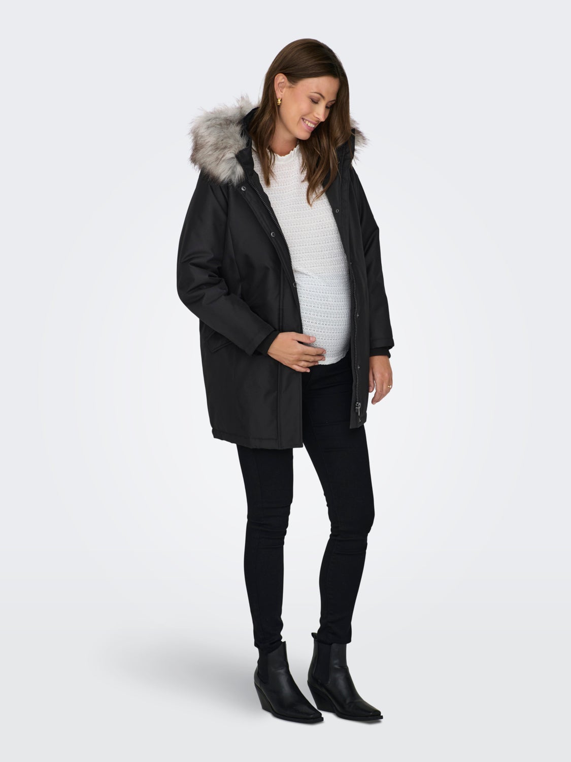 Hood with detachable faux fur edge Maternity Parka