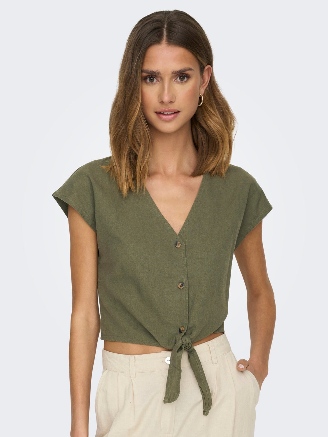 Short Sleeved Shirt With Knot Detail