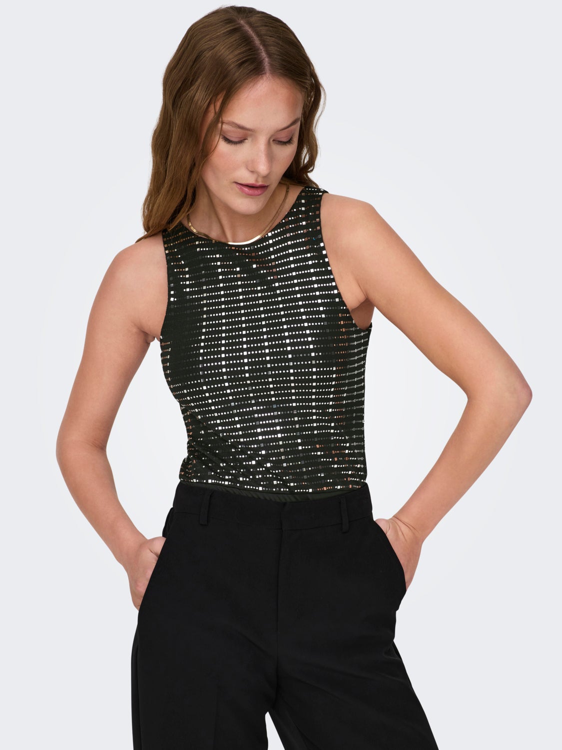 O-neck glitter bodystocking