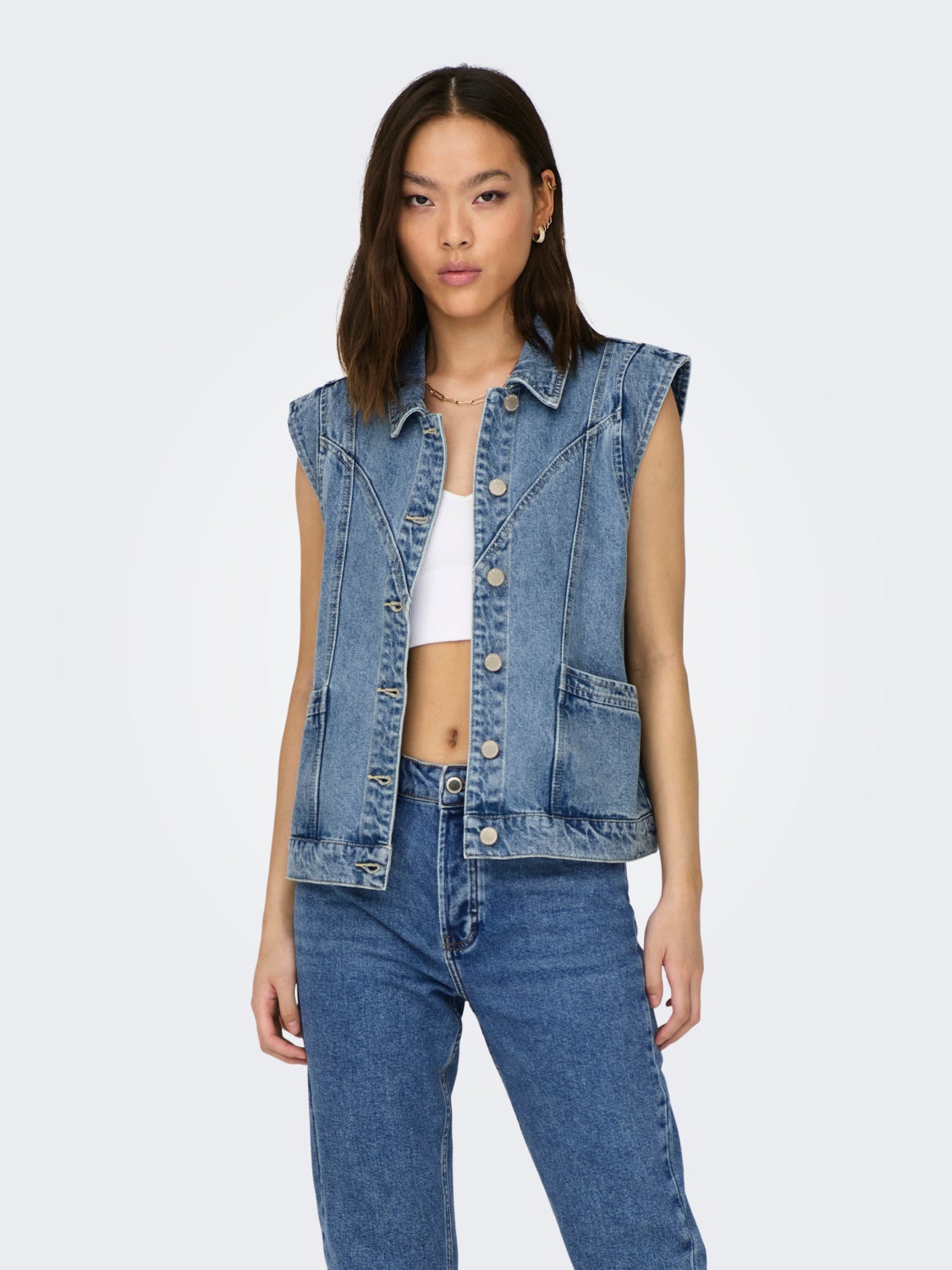 Denim vest with buttons