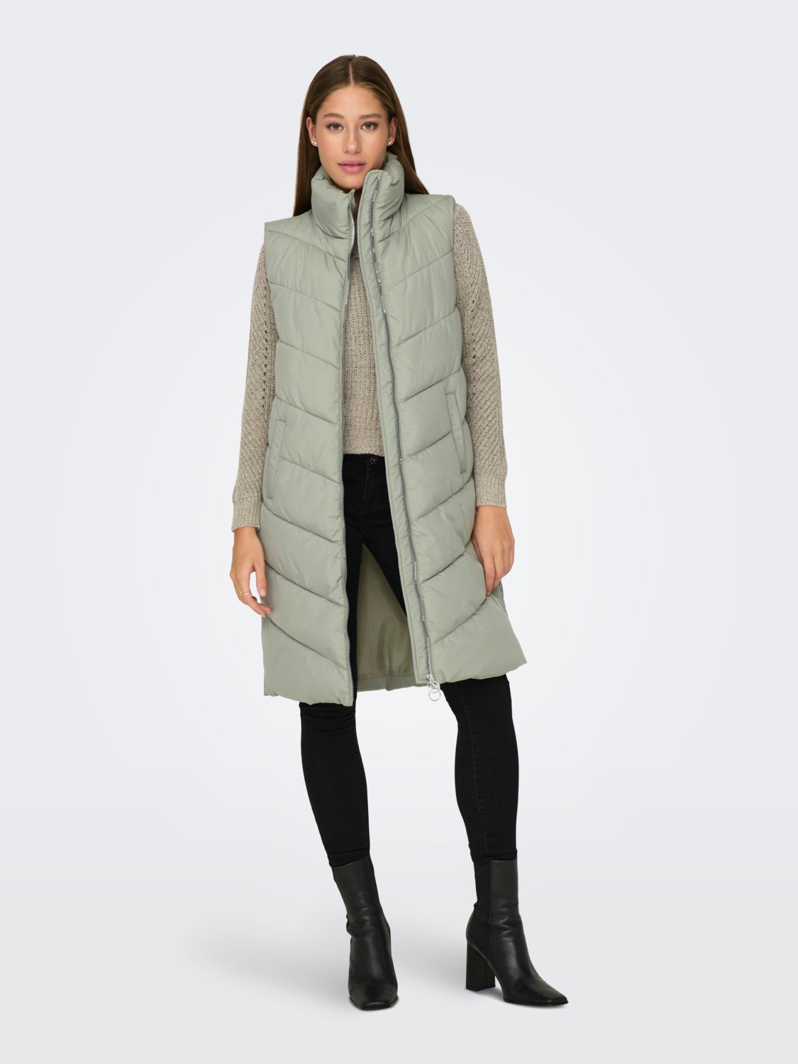 Long vest with high neck