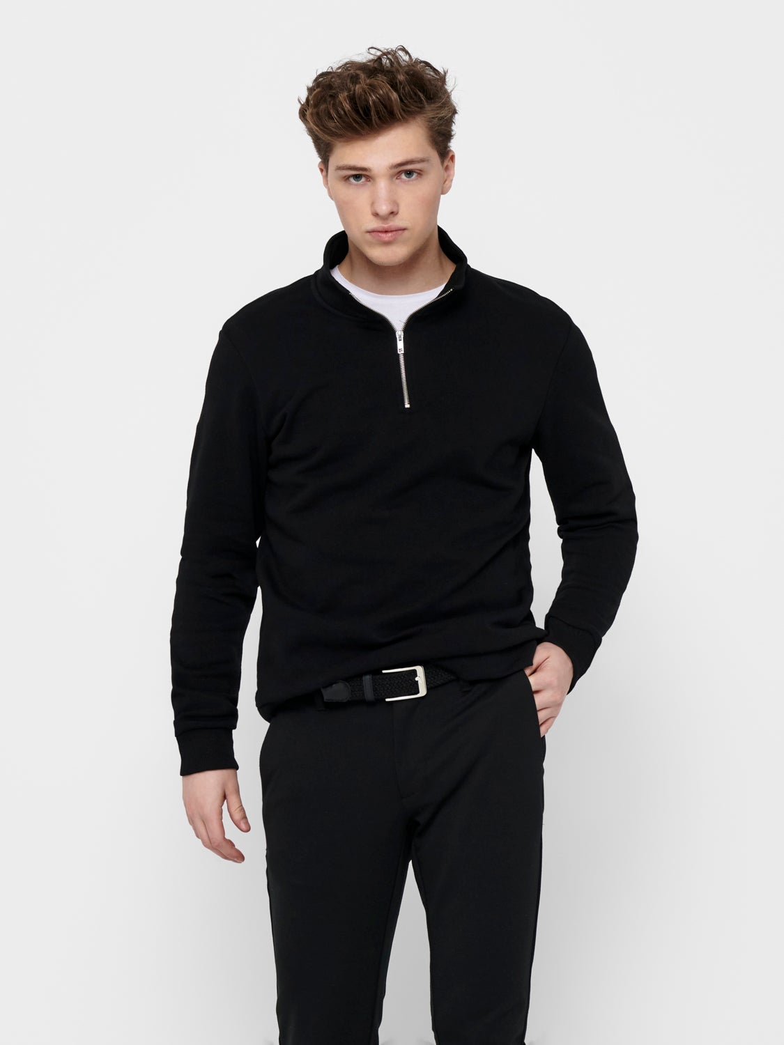 high-neck sweatshirt