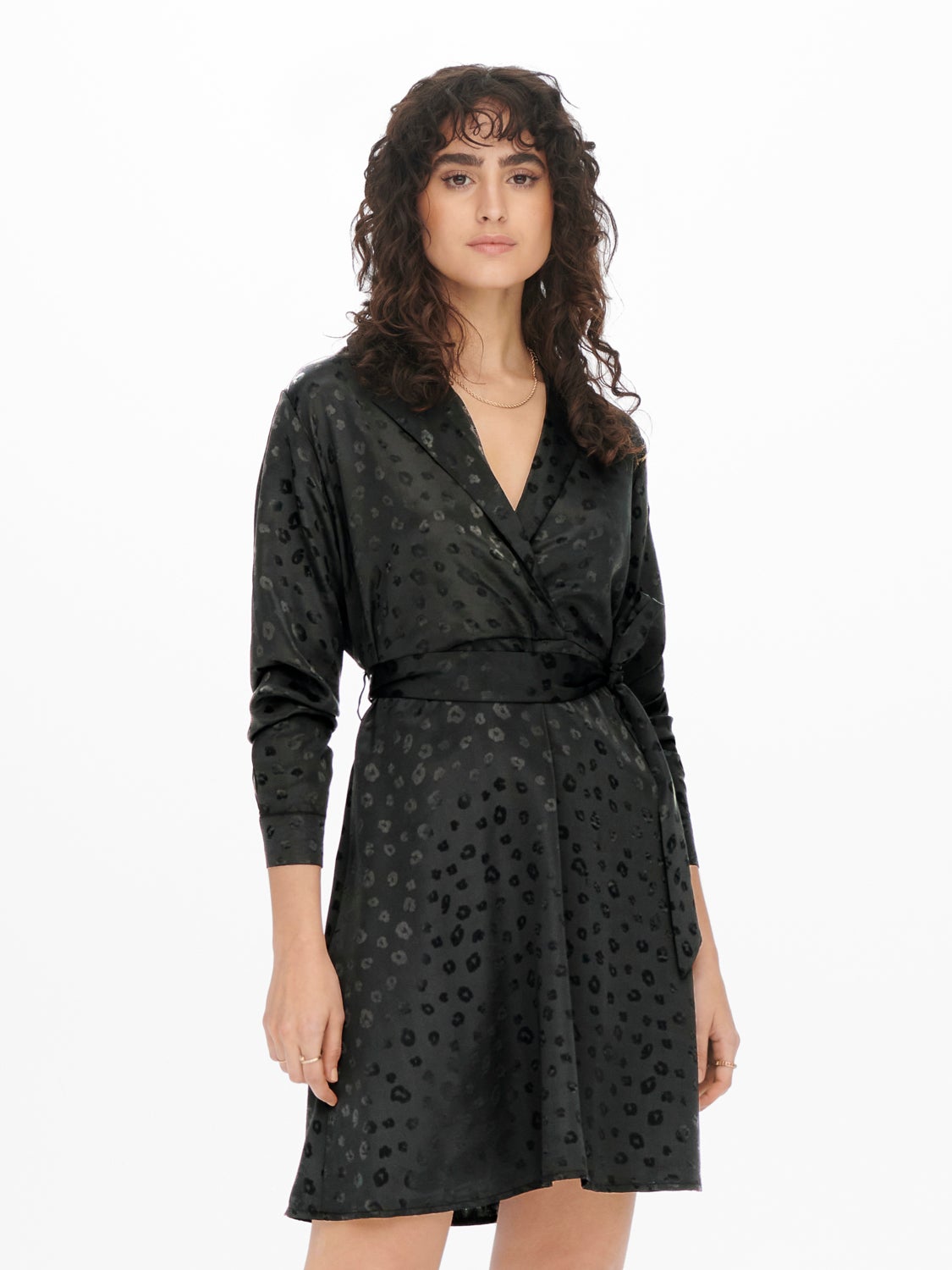 Leo patterned tie belt Long Sleeved dress