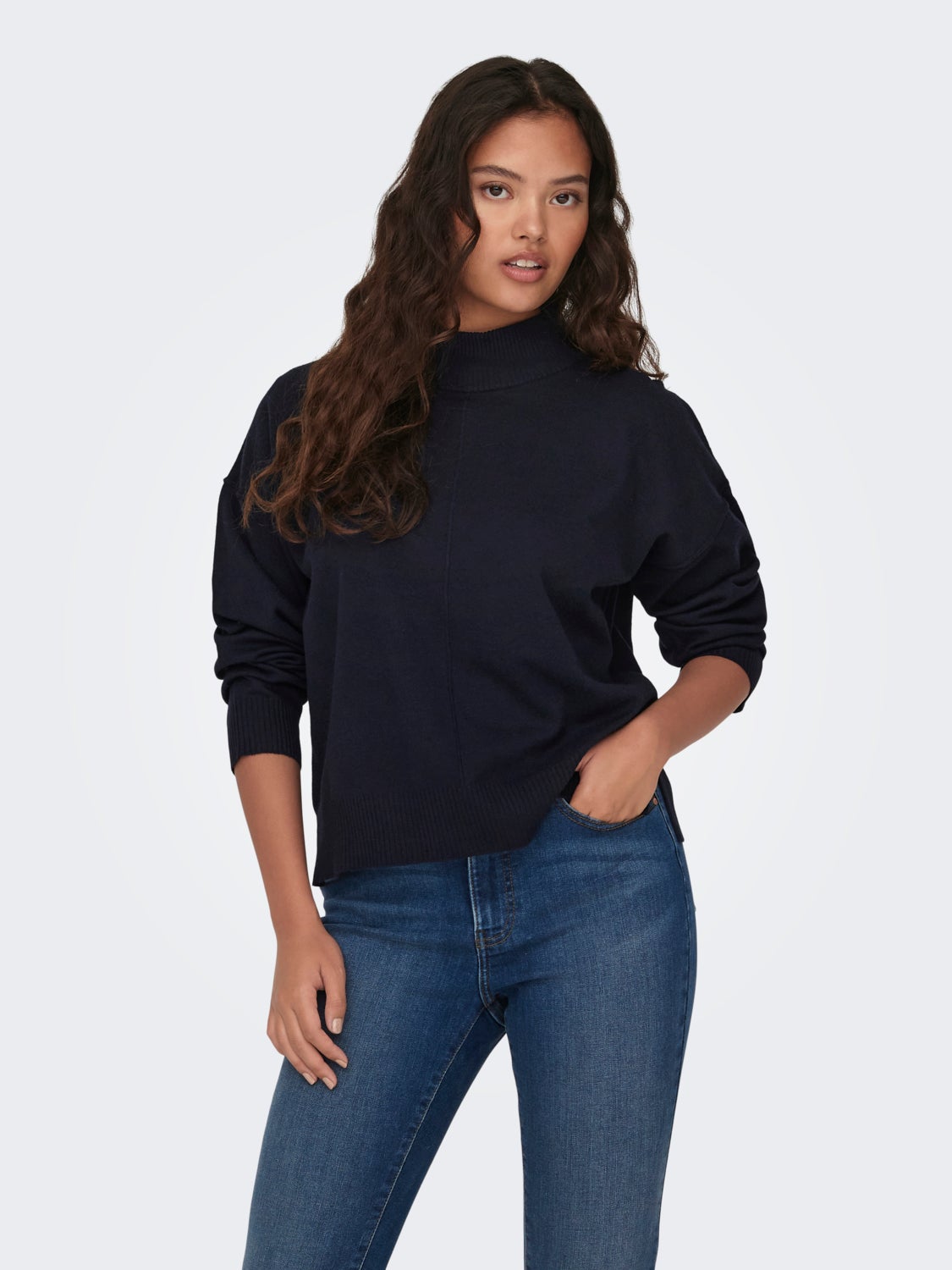 Knitted pullover with high neck