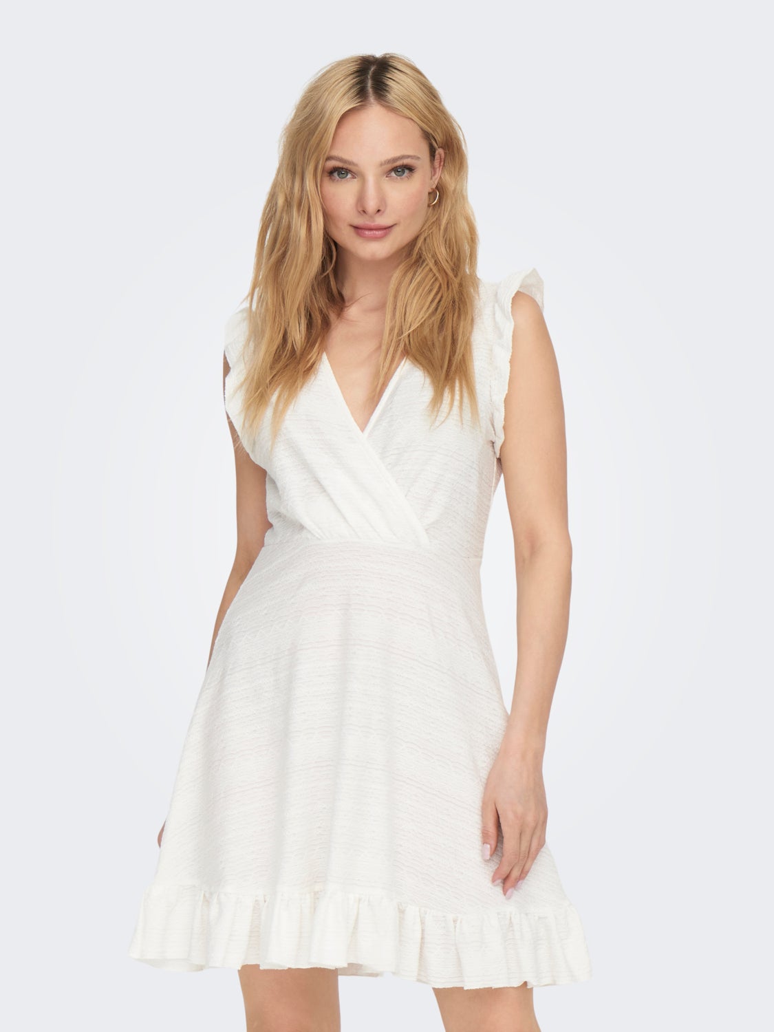 Mini V-Neck Dress With Frills